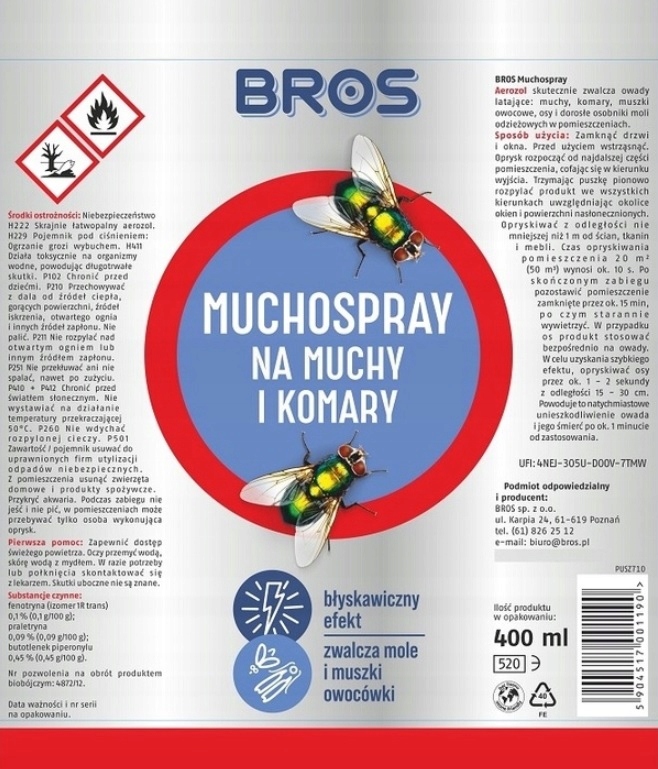 Bros Muchospray Spray na Muchy i Komary 400ml Kod producenta 018