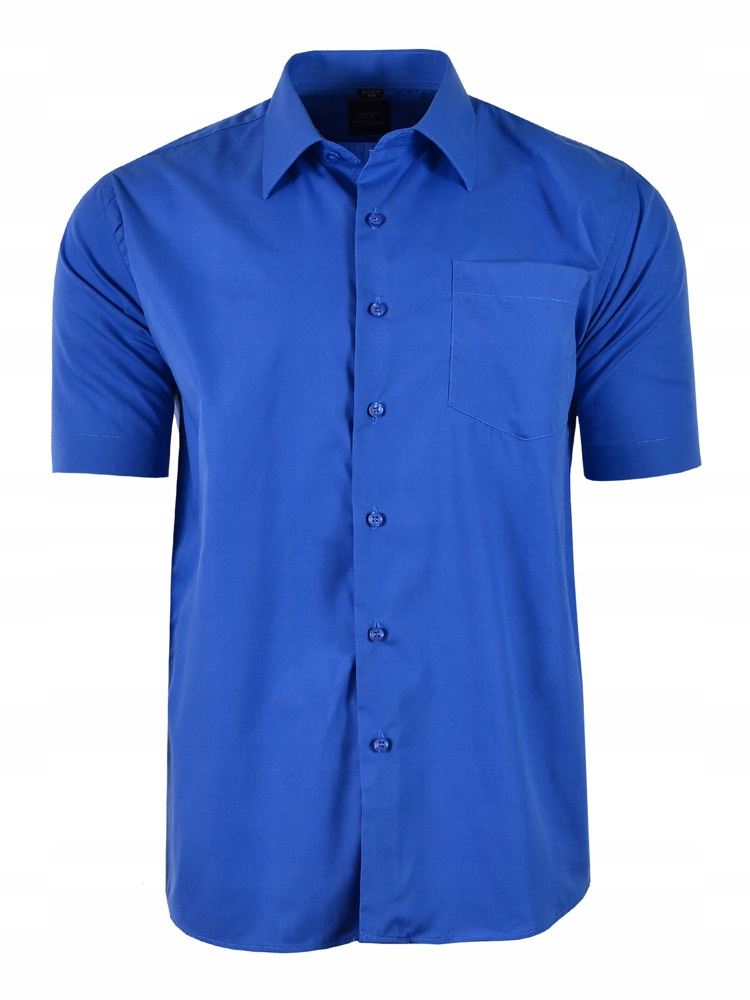 Koszula Gładka Niebieska Krótki Rękaw Duża 48/49