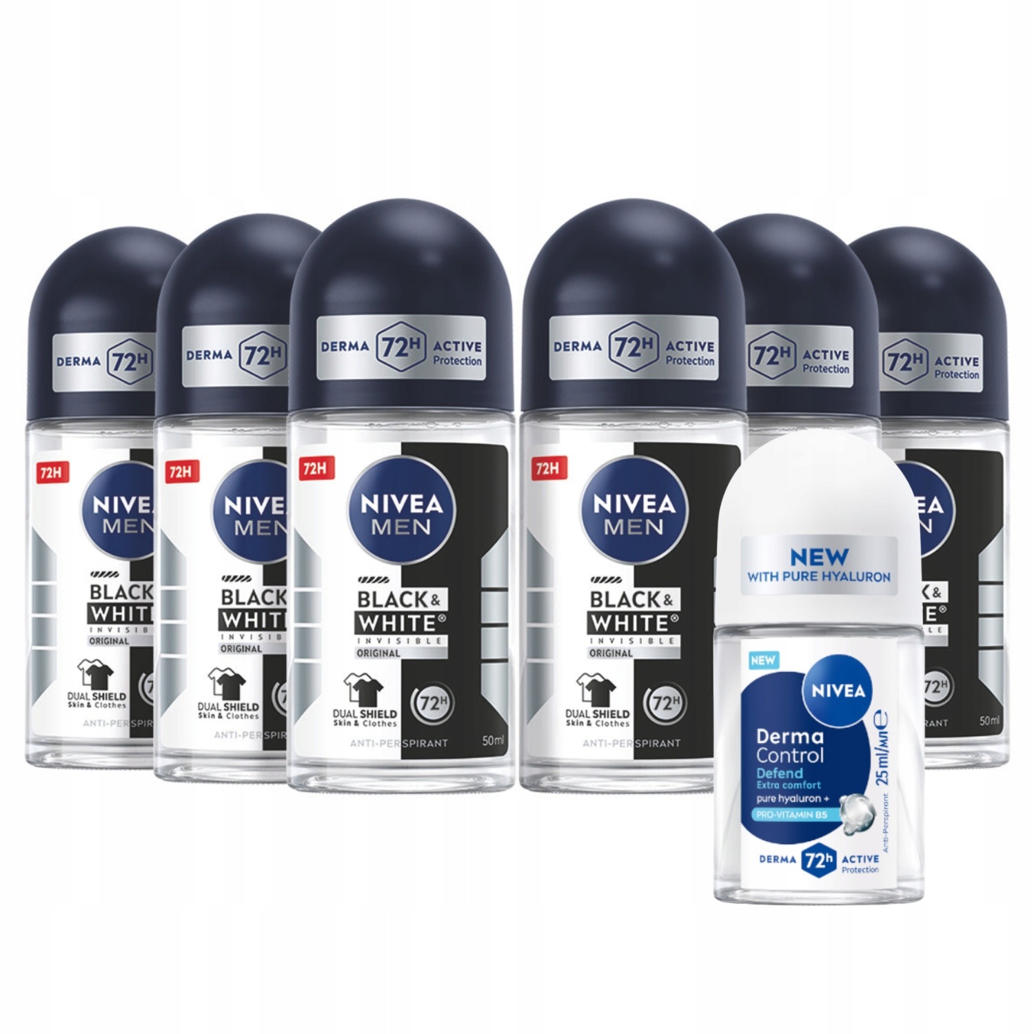 Nivea Men Black&White Antiperspirant pánský kulička 72h 50 ml x6 Minis