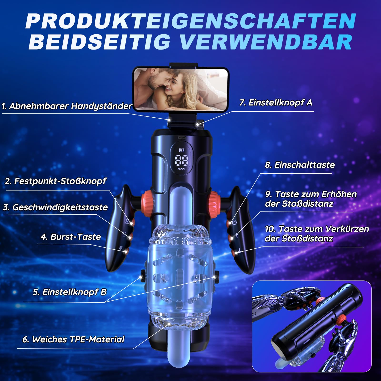 AUTOMATISCHER MASTURBATOR DLA MĘŻCZYZN Z FUNKCJĄ TELESKOPOWĄ 10 CM — miniatura 6