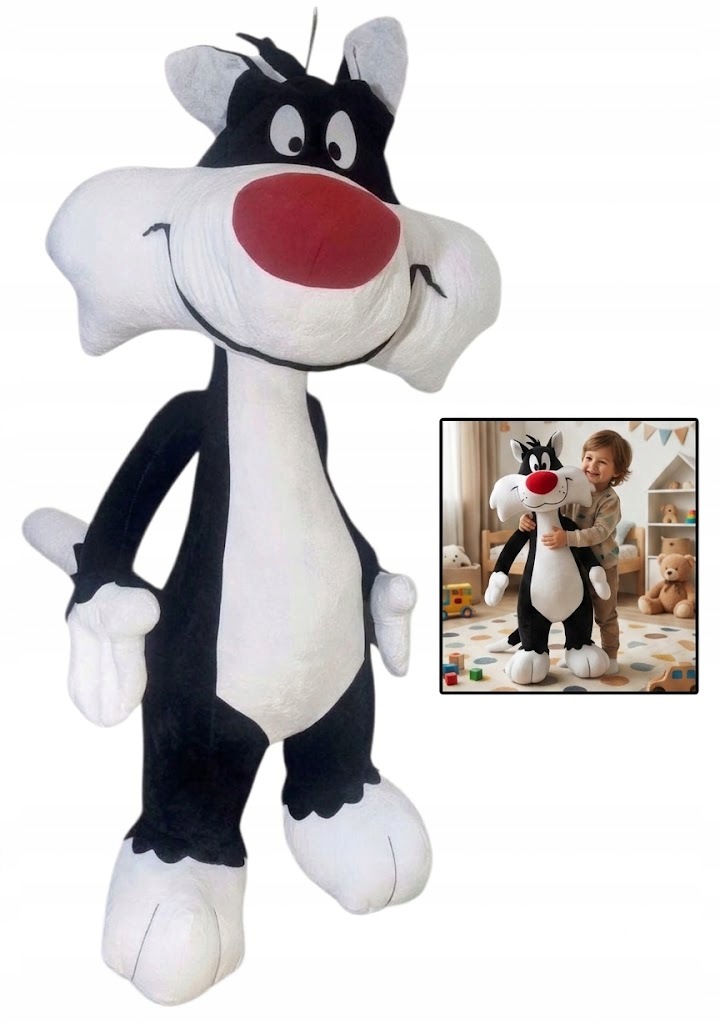 Pluszowy Czarno-biały Kot 100 CM Duża Maskotka Przytulanka
