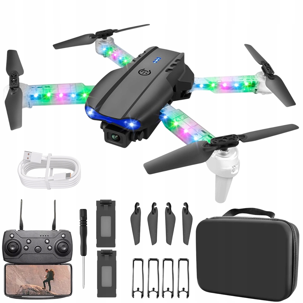 DRON AUTO START KOLOROWE LED 2 KAMERY IDEALNY NA PREZENT