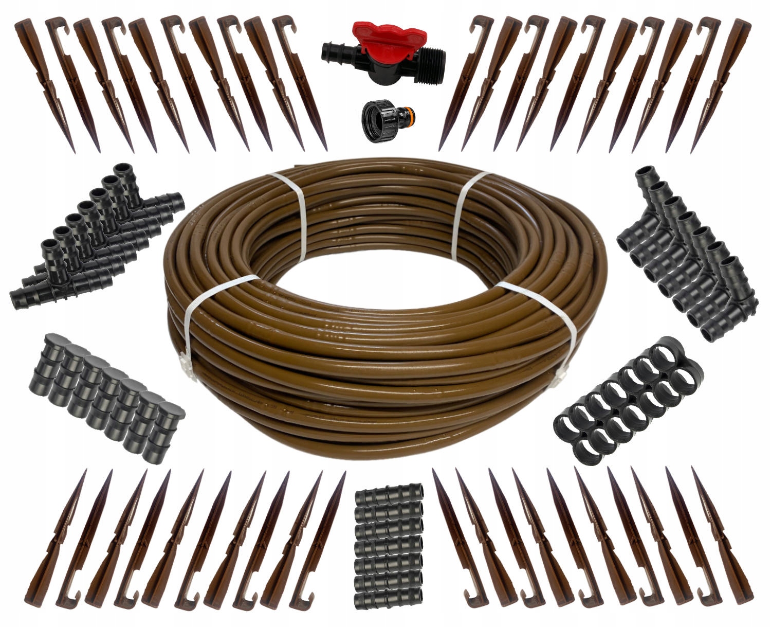 Linia kroplująca brązowa z kompensacją100m 137 akcesoriów