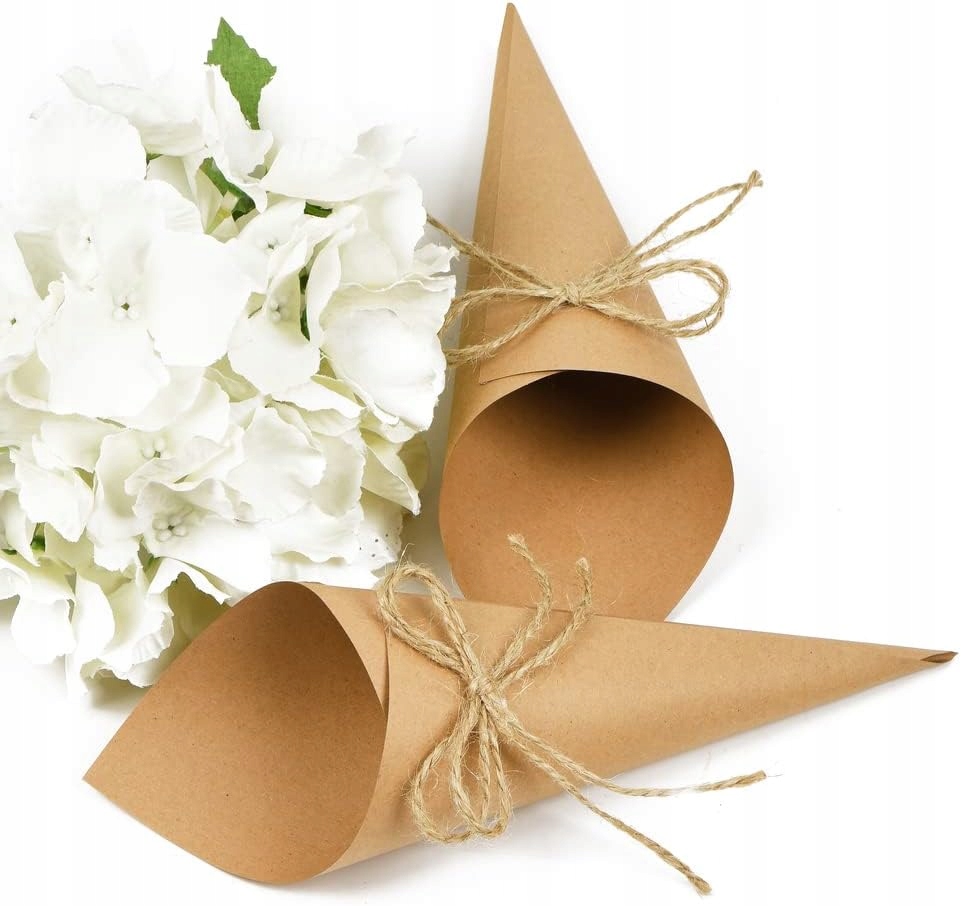 ROŻKI NA KONFETTI ŁATKI ŚLUB WESELE UNIWERSALNE 50 SZTUK 16 CM Wzór serca