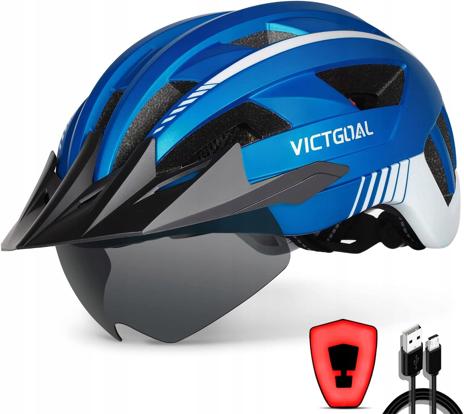 Kask rowerowy Victgoal XL z daszkiem, przyłbicą magnetyczną i Led