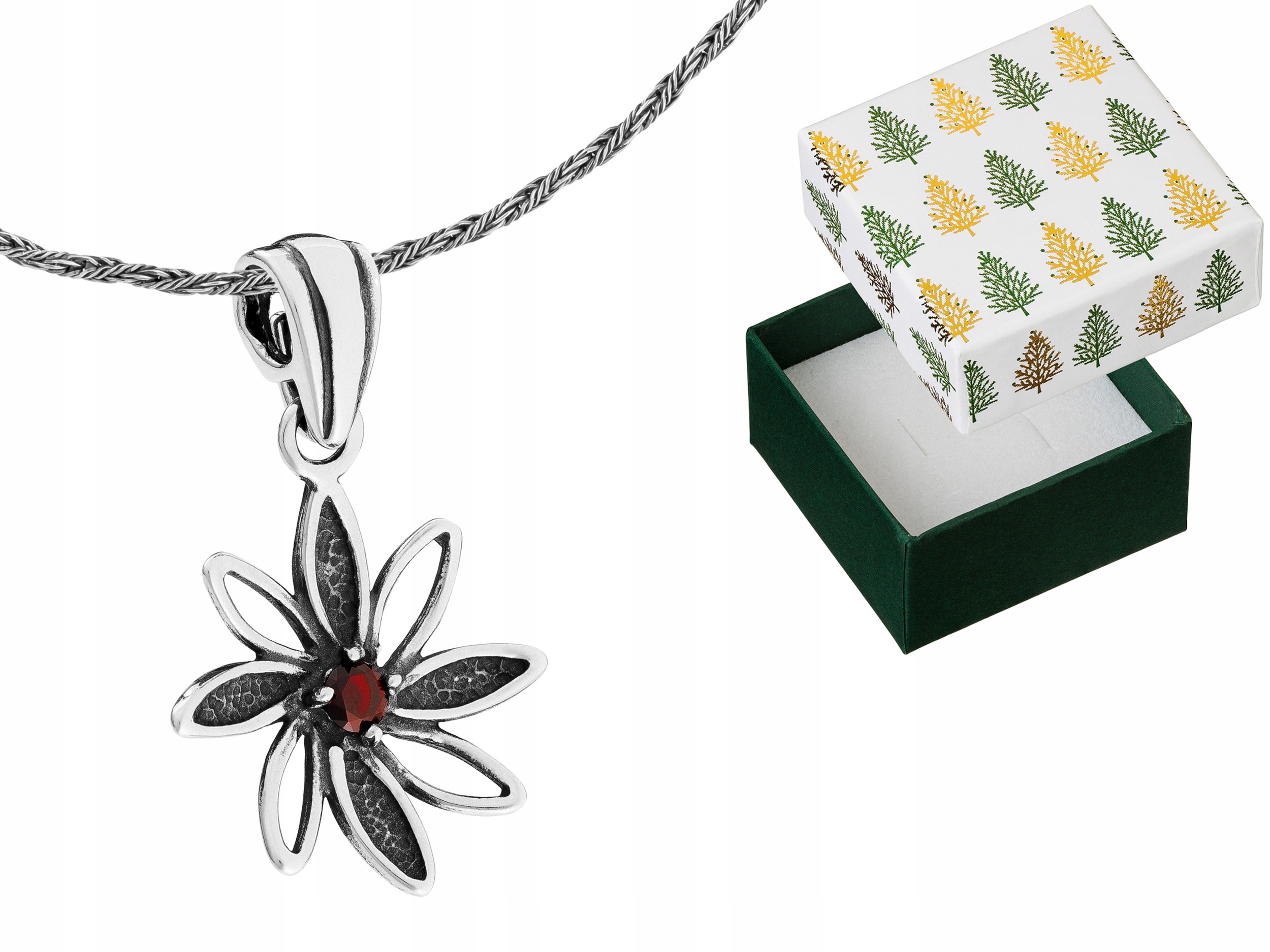 Jemný stříbrný náhrdelník ze stříbra s ažurovým květem a zirkonem 32 cm