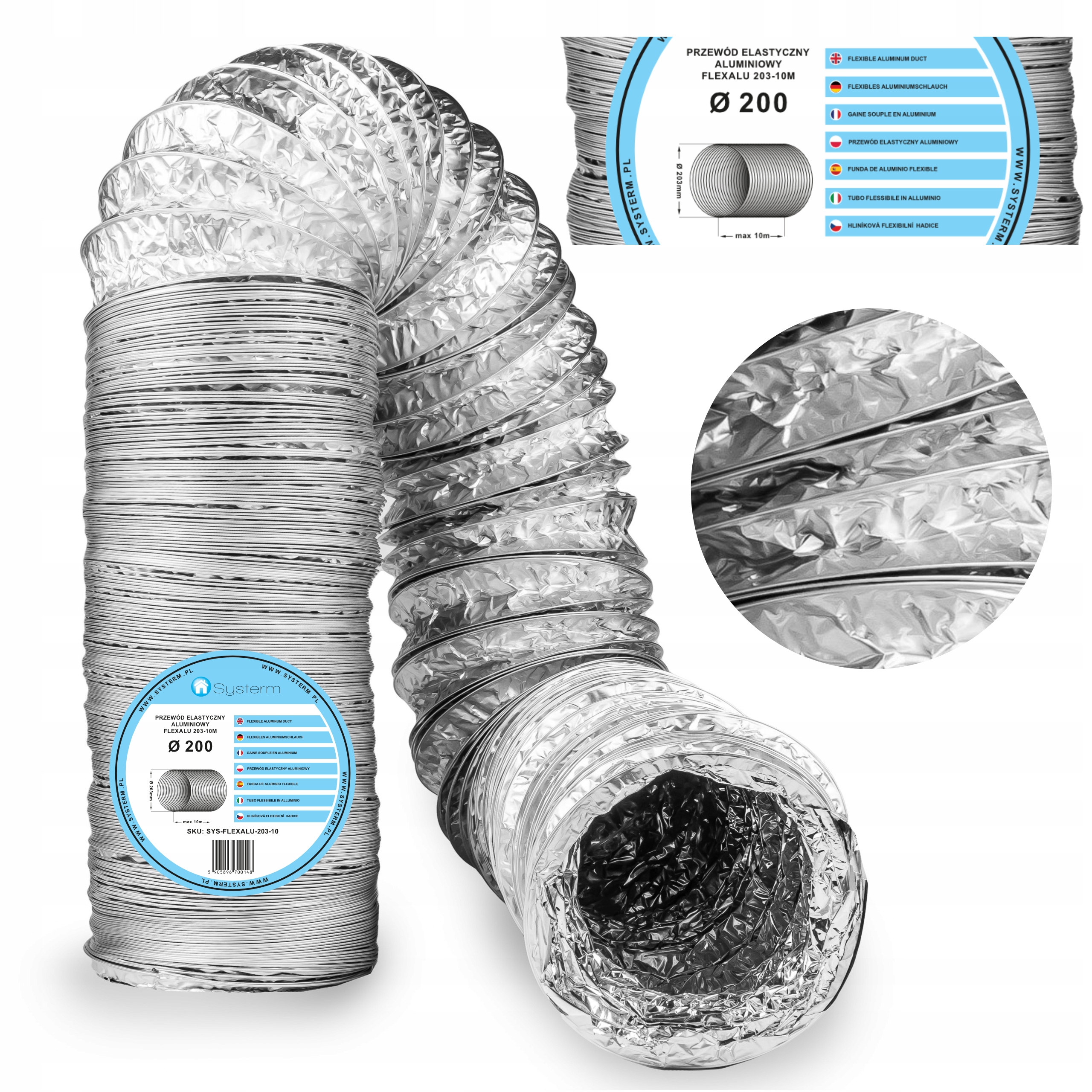 Trubka Flexibilní, průměr 200 10 m, ventilační potrubí Alu