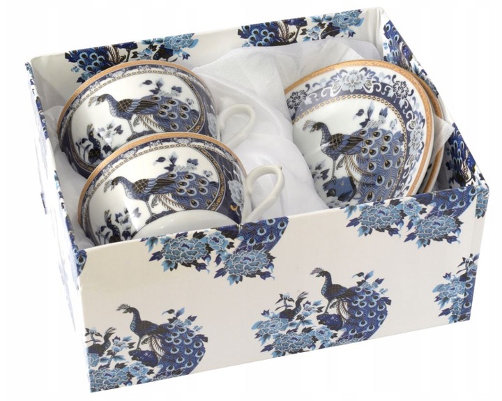 Zestaw 2 FILIŻANKI+ 2 SPODKI PAW NIEBIESKI W PUDEŁKU Liczba filiżanek 2