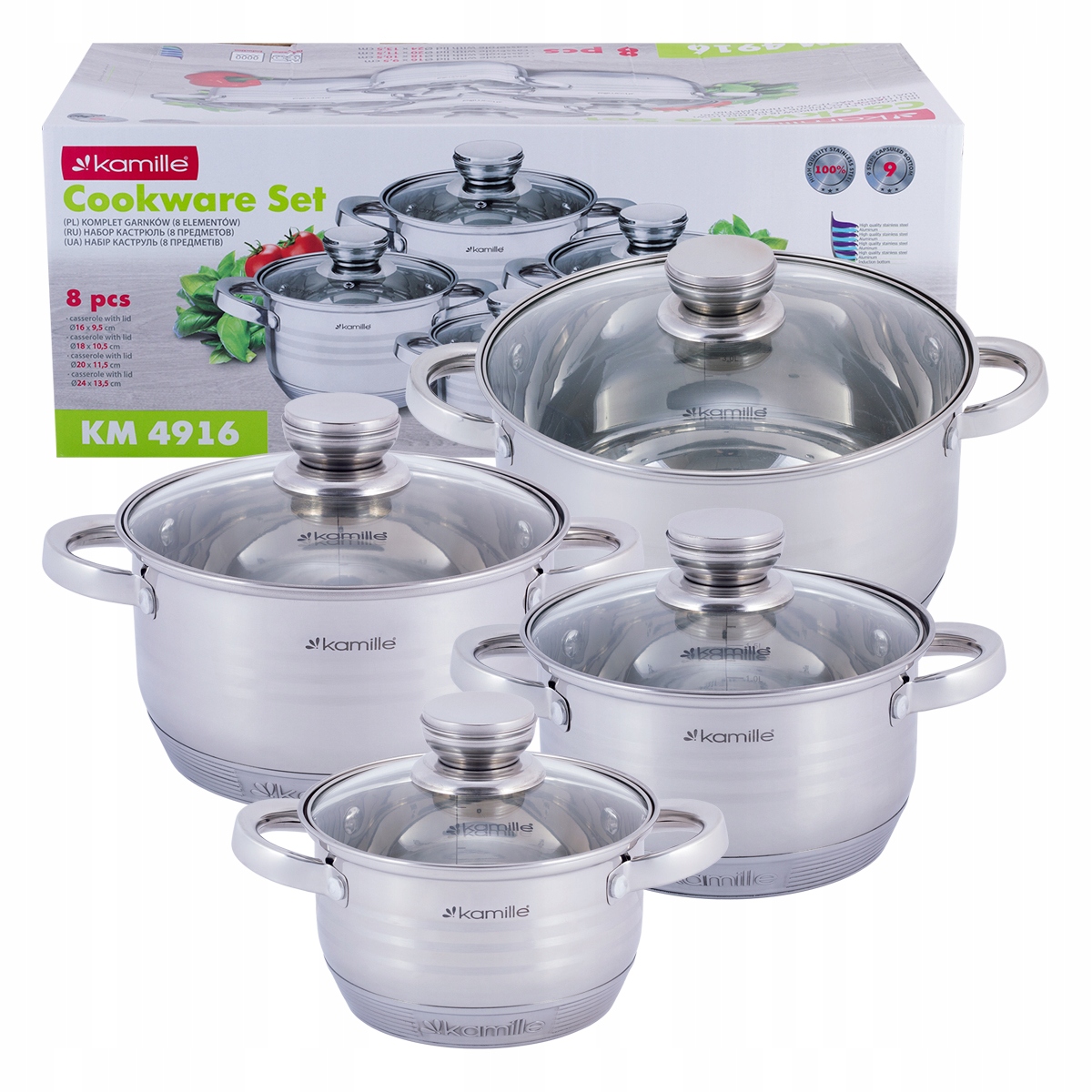Zestaw garnków Kamille stal nierdzewna 8 el.