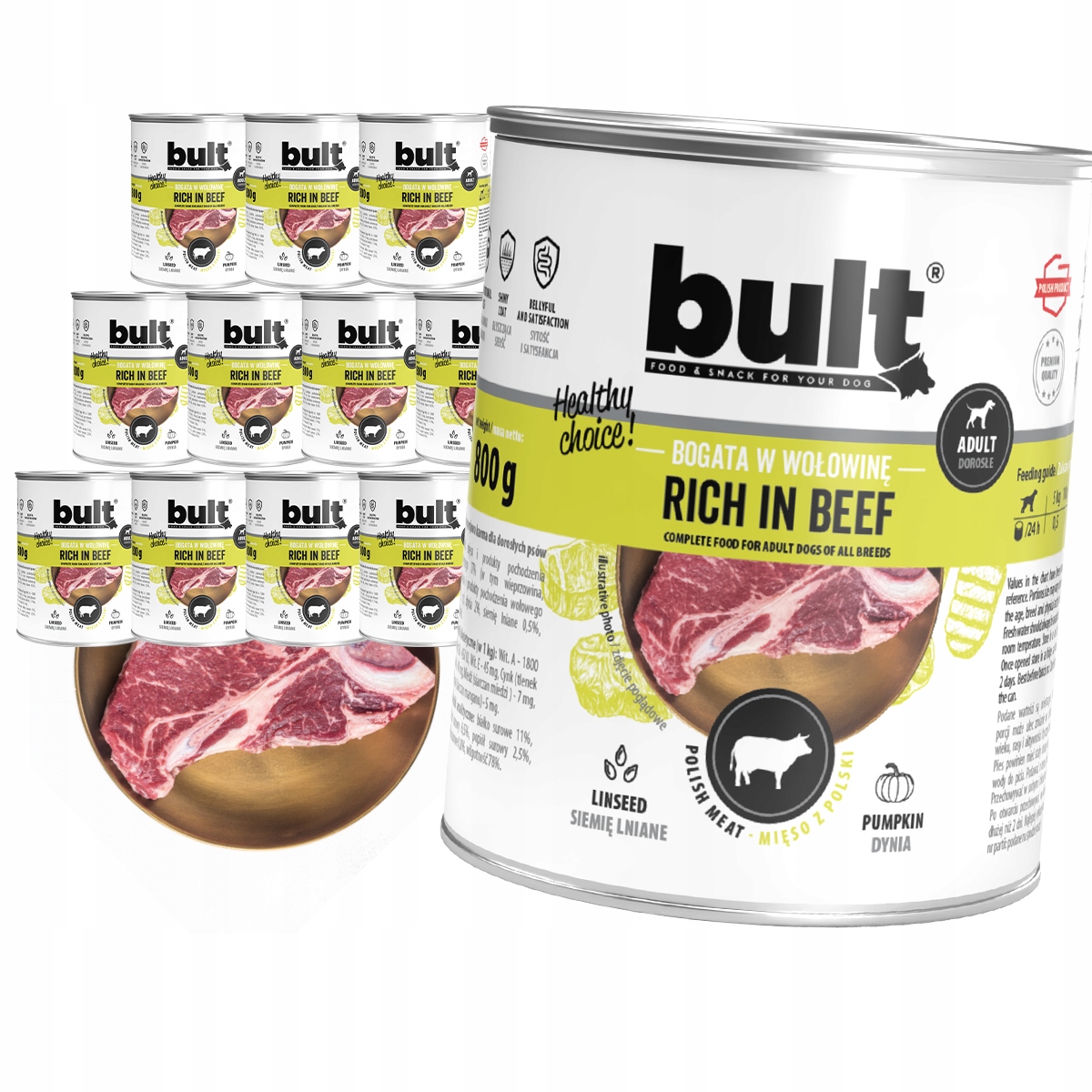 Levně Krmivo Pro Psa Vlhké Krmivo Hovězí Sada 12x800g Plechovka Premium Bult