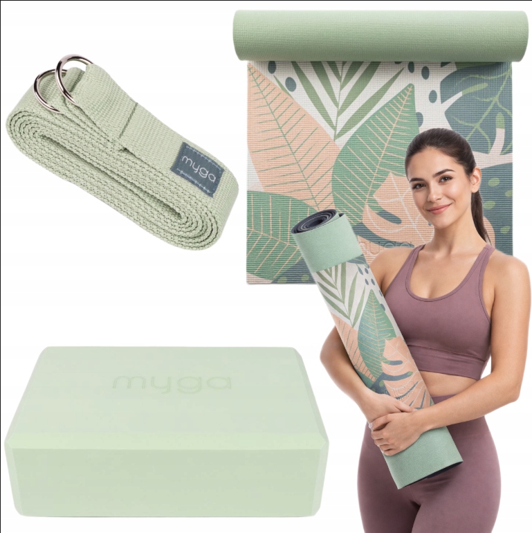 Sada na jógu myga Palm Yoga Set: podložka, kostka, pásek