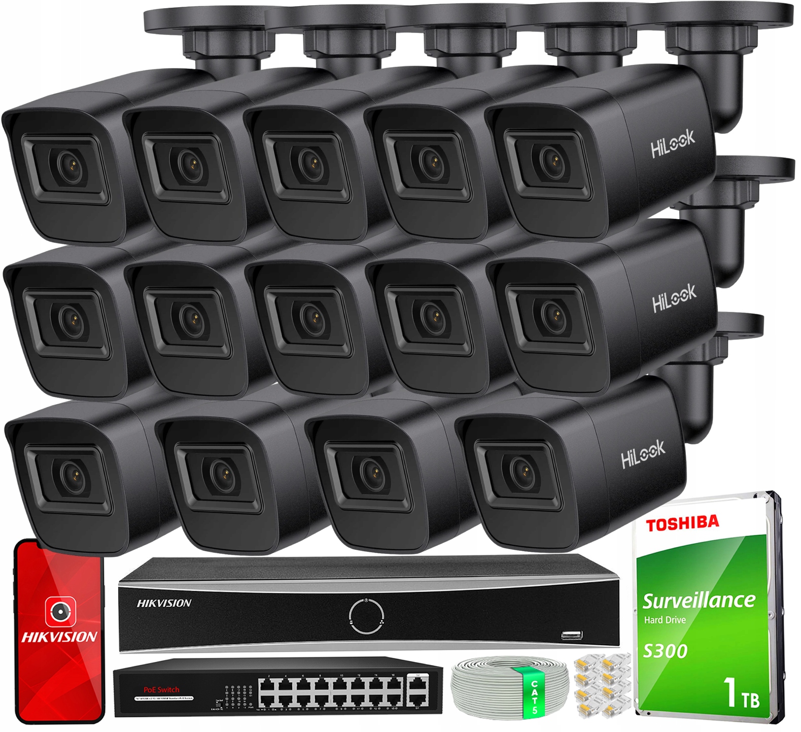 Sada Pro Monitorování Ip 4MPX 14x Venkovní Kamera Poe Hikvision Hilook