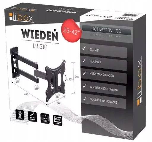UCHWYT ŚCIENNY TV LCD REGULOWANY 22-42 CALI 25KG Model LB-210