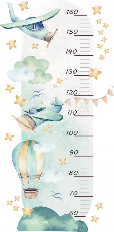 

Miarka Wzrostu naklejka na ścianę balony samoloty