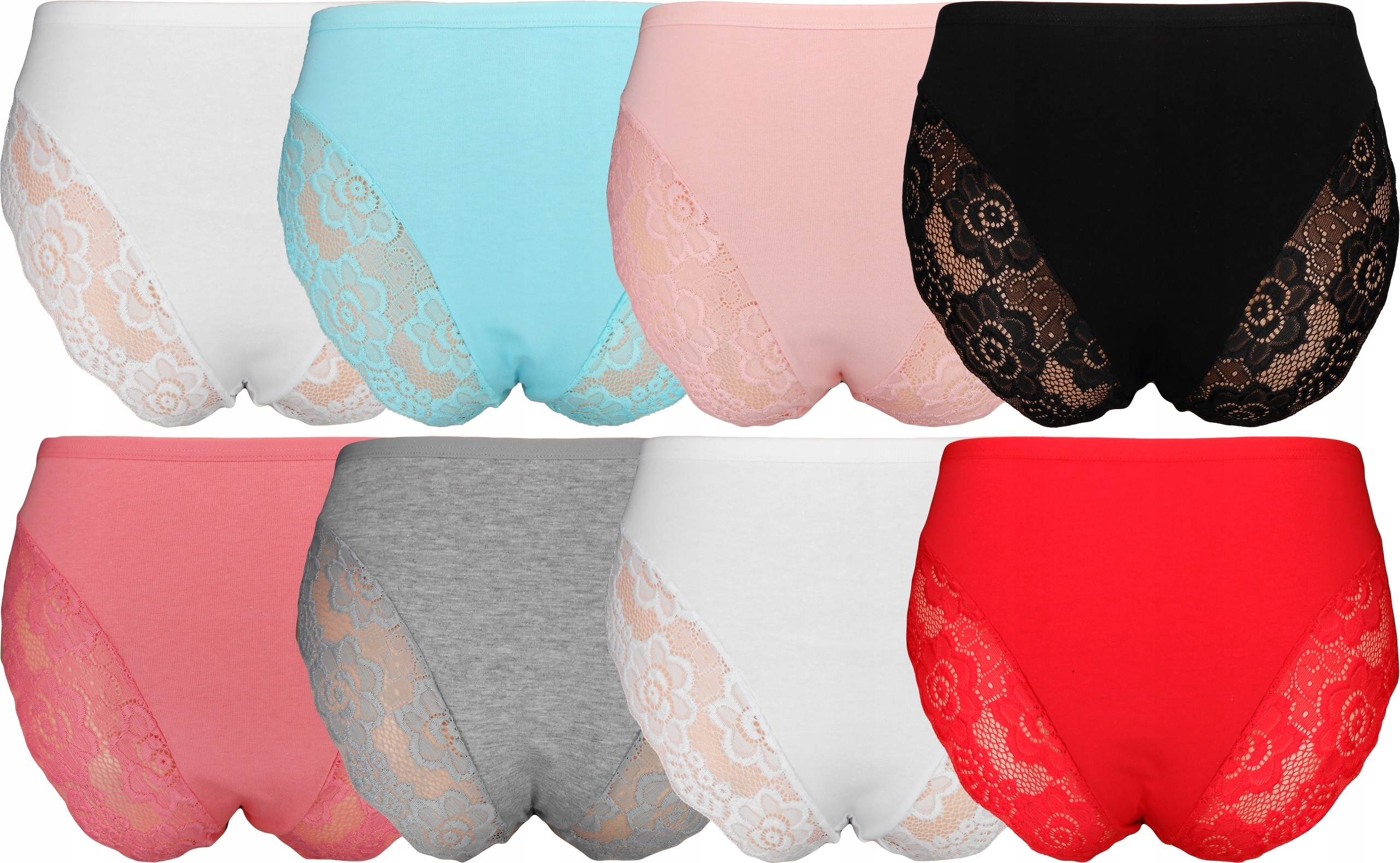 

8x Majtki Figi Damskie Bawełna Koronka Z481 2XL