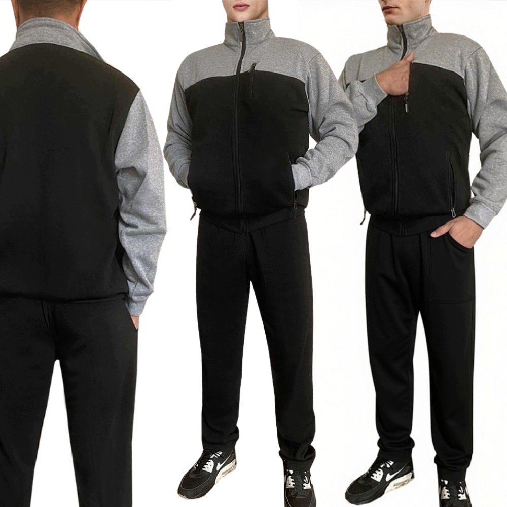 Ciepły dres rozpinany Męski dresy Bluza na stójce Spodnie 2549 czarny XL