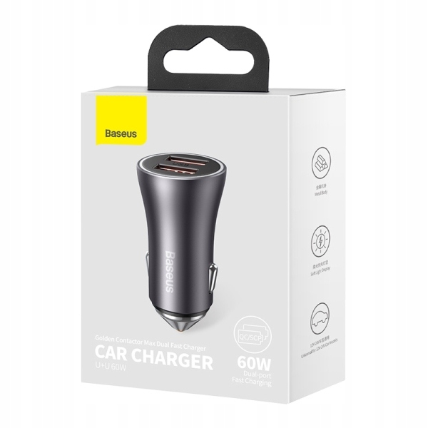 BASEUS ŁADOWARKA SAMOCHODOWA BASEUS GOLDEN CONTACTOR MAX, 2X USB, 60W (SZAR Producent Baseus