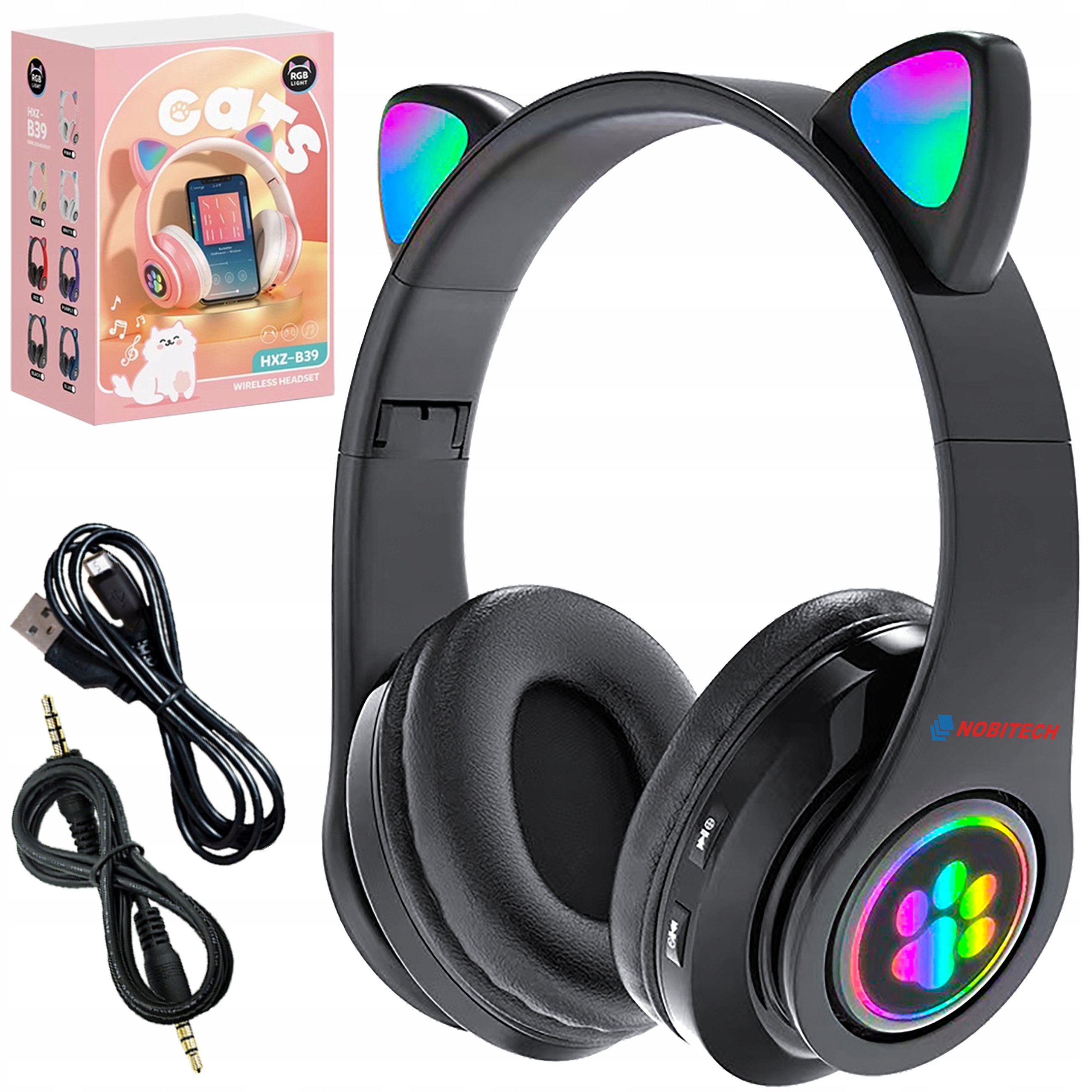 Słuchawki Dla Dzieci Kocie Uszy Nauszne Bt Led Rgb