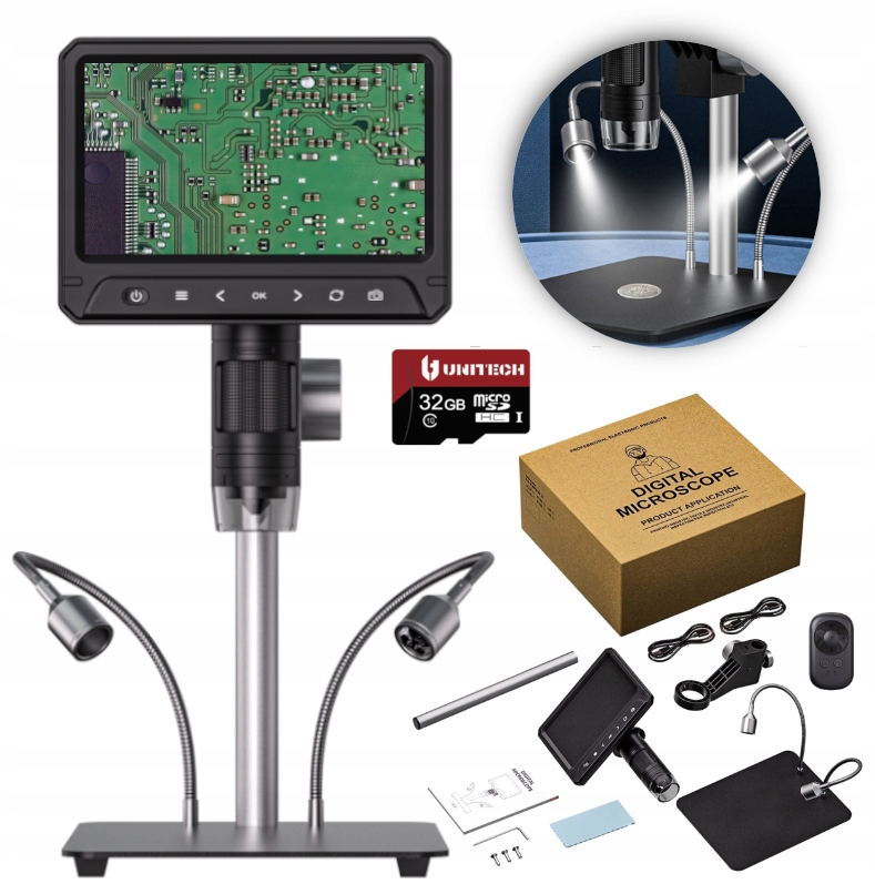 Mikroskop Digitální LCD Obrazovka 7 palců 1200 x 12MP 28 Led microSD 32GB