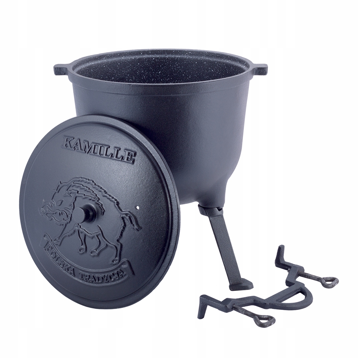 Kociołek Myśliwski Żeliwny Garnek Na Ognisko Stojący 10L Kamille