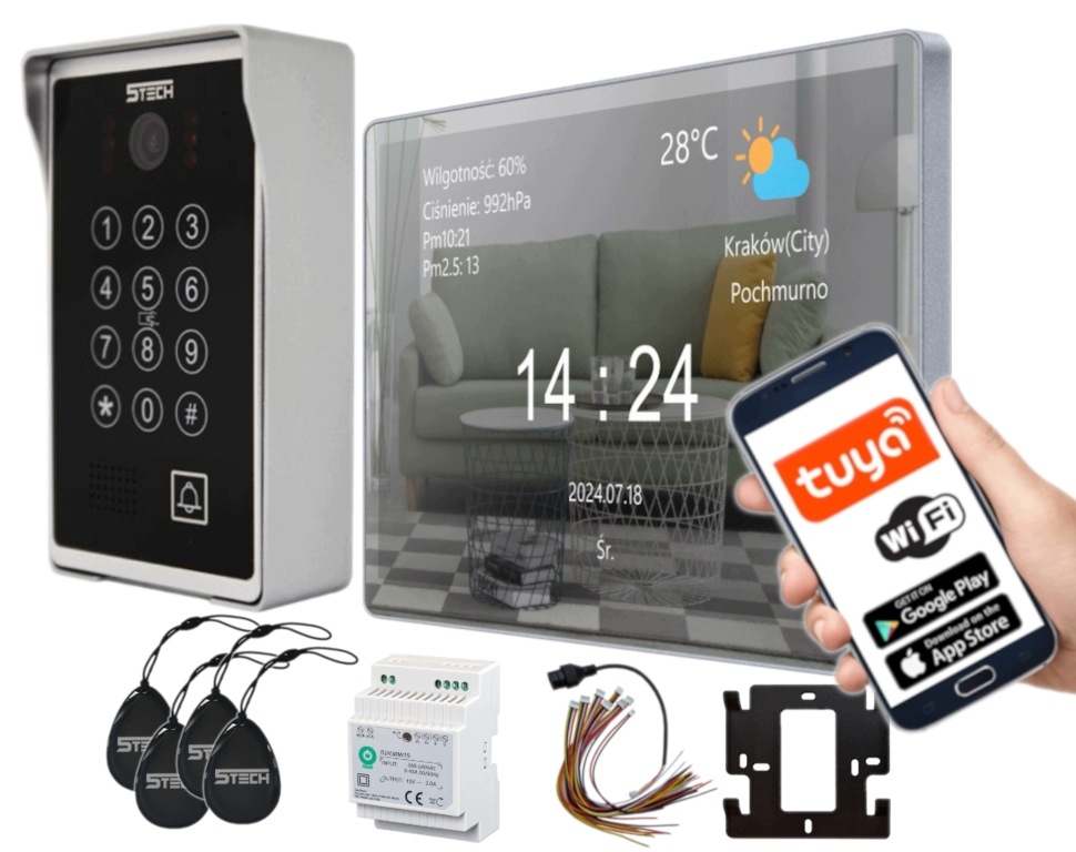 Wideodomofon 5Tech WiFi Brama Furtka Fullhd Rfid Szyfrator Aplikacja Din