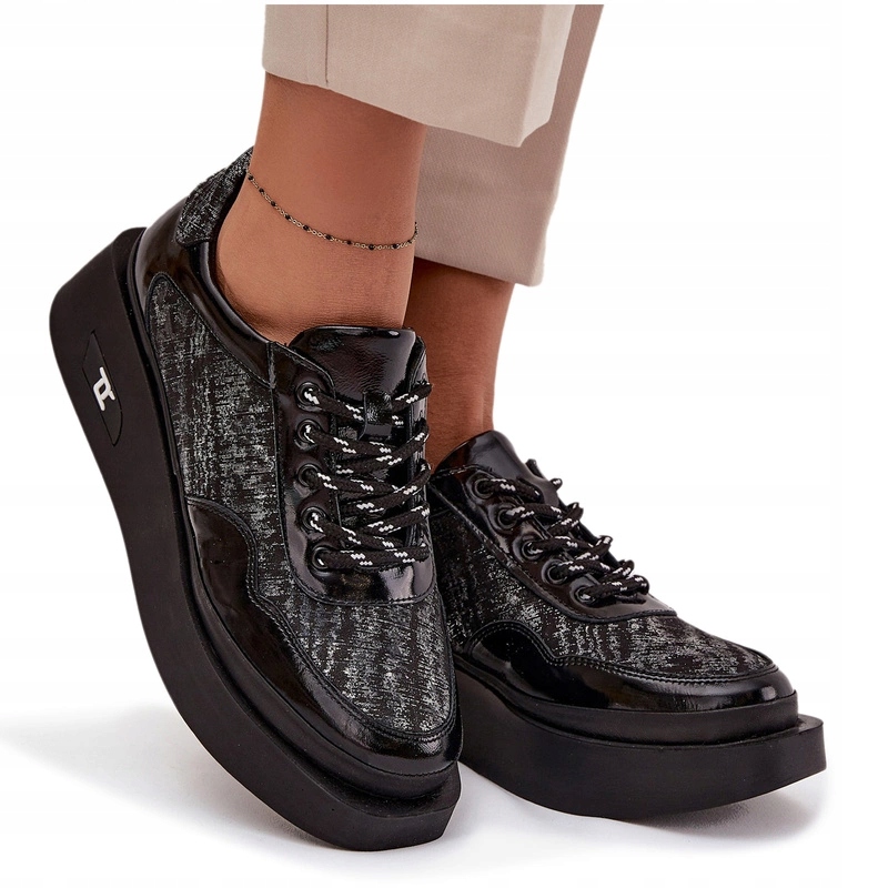 Dámské Polobotky Z Přírodní Kůže Platforma Artiker 57C2043 Černo-stříbrné 39