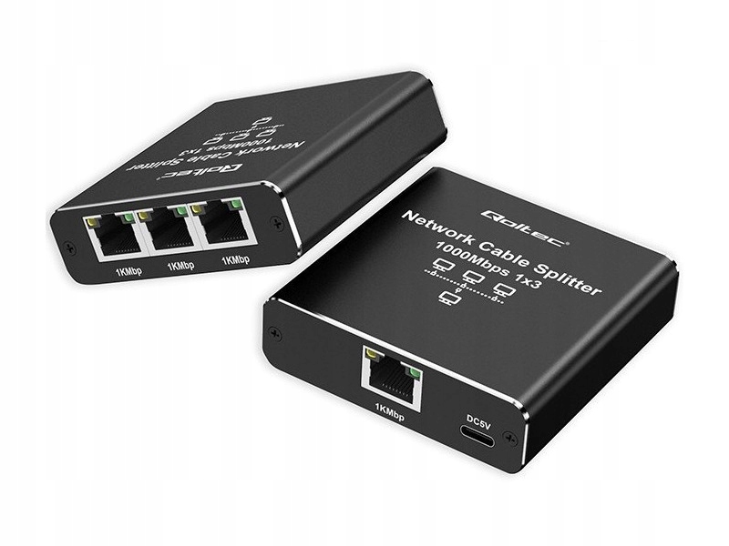 Switch niezarządzalny Qoltec mini rozdzielacz splitter 1x3 port RJ45 | 1000