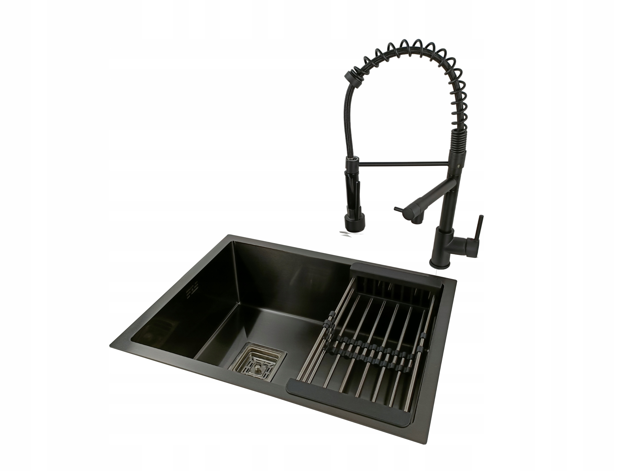 Jednodřezová černá nerezová dřezová mísa Antracit Sifon s baterií
