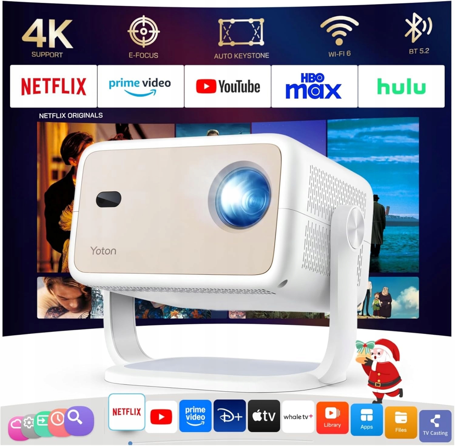 Projektor Led Yoton Y7 Biały Przenośny 4K Wifi Bluetooth 1080P Netflix