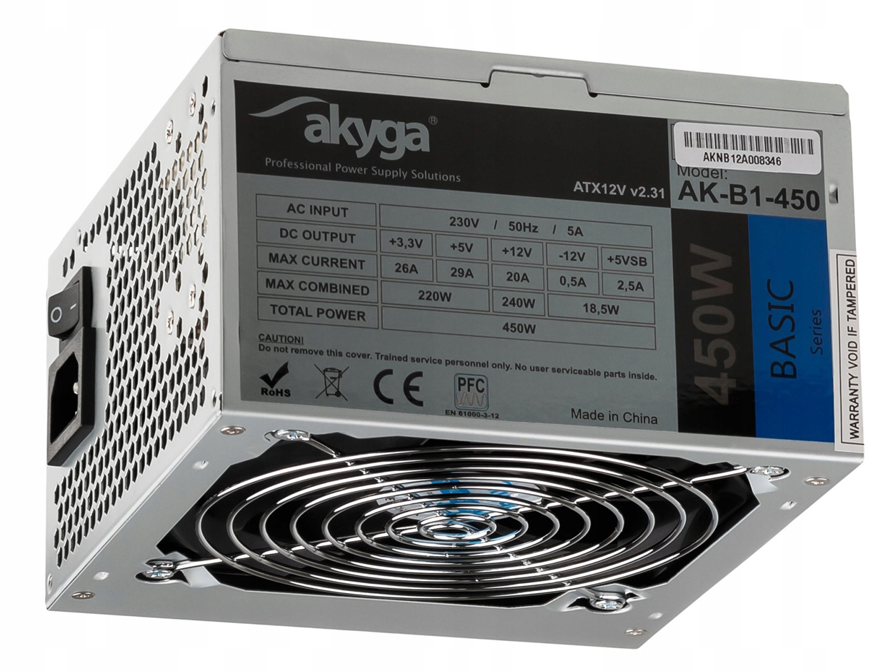 

Zasilacz Atx 450W Akyga 3XSATA 2XMOLEX Fan 12cm