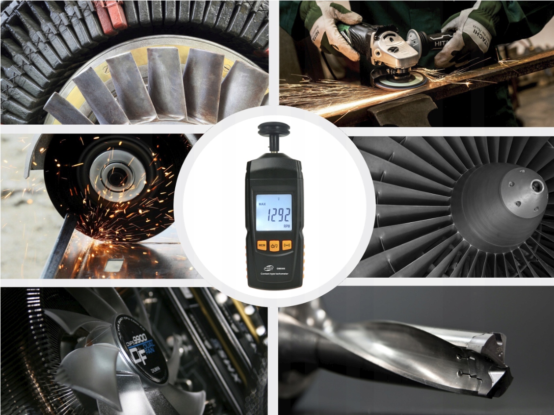 Tachometr Kontaktowy LCD Miernik Prędkości Obrotomierz Obrotów do 19999 RPM Metoda pomiaru mechaniczna