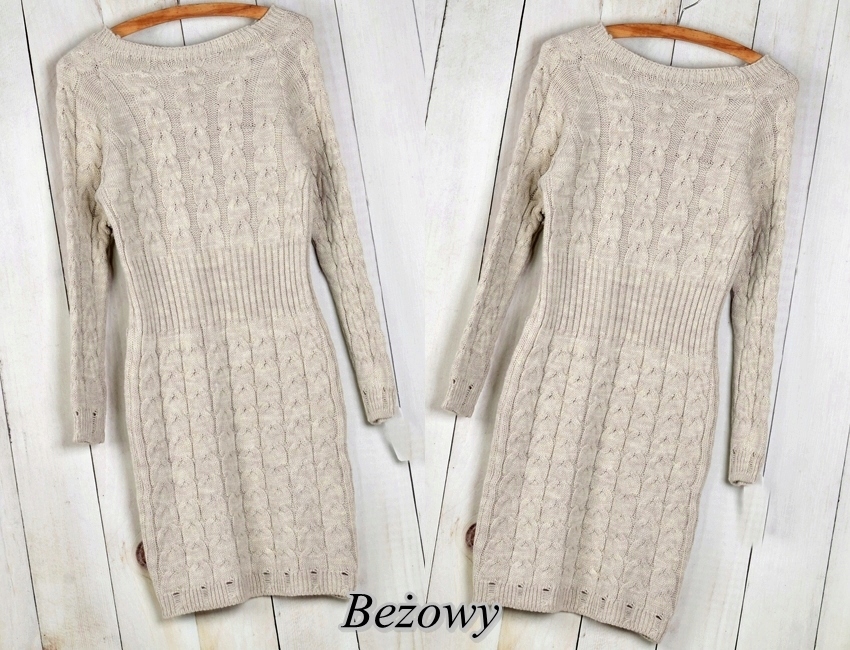 SUKIENKA SWETERKOWA TUNIKA DOPASOWANA JODEŁKA Dekolt kopertowy