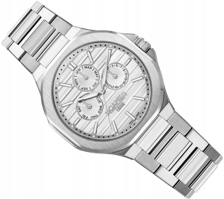 Švýcarské Pánské Hodinky Roamer 995989 41 25 20 Stříbrné S Multi Datumem Box
