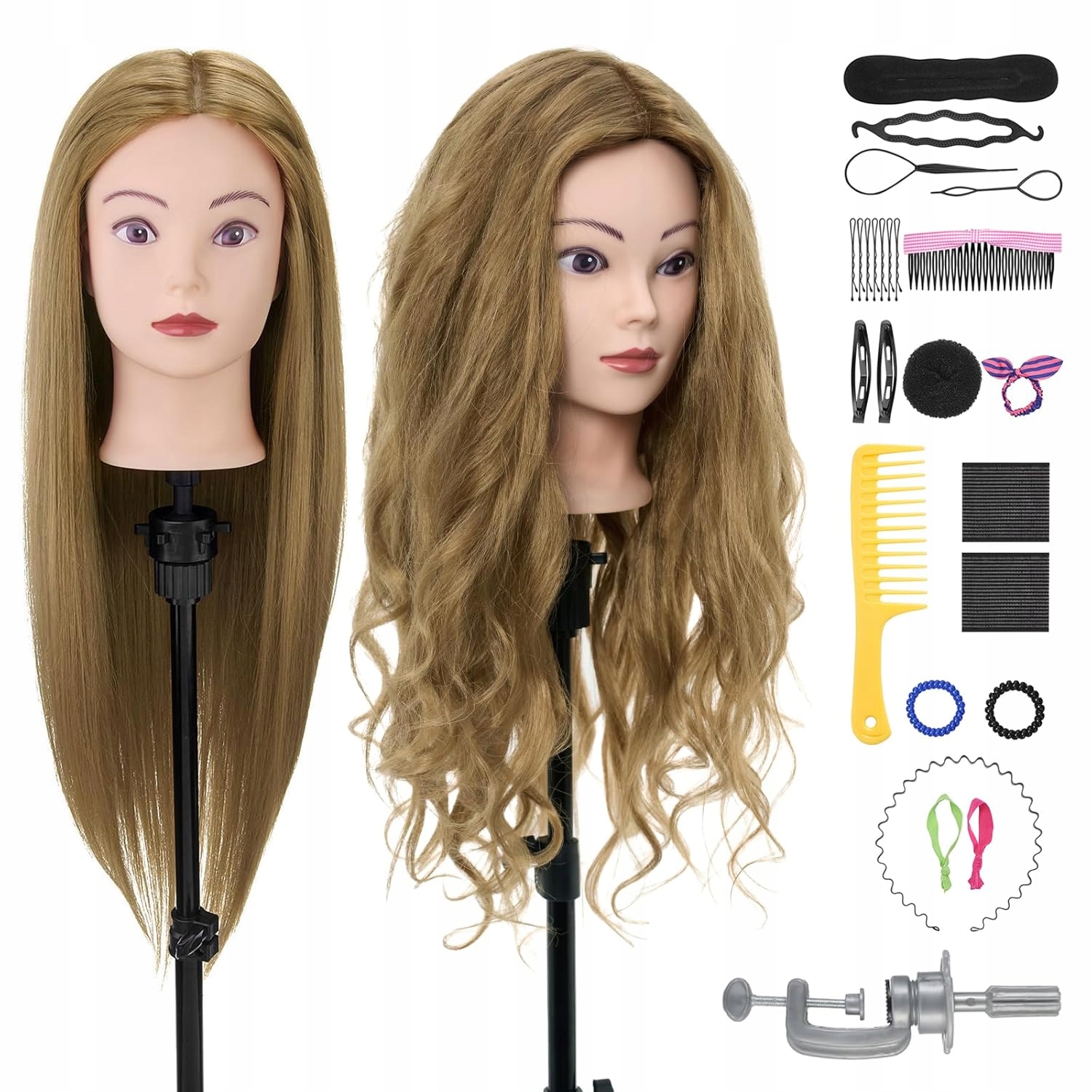 Tréninková kadeřnická hlava Neverland 71 cm, 80 % pravých vlasů, blond