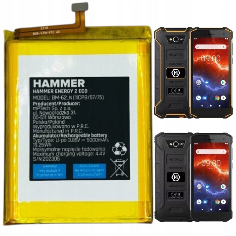Oryginalna bateria Hammer Energy 2 nowa BM-62 5000mAh akumulator