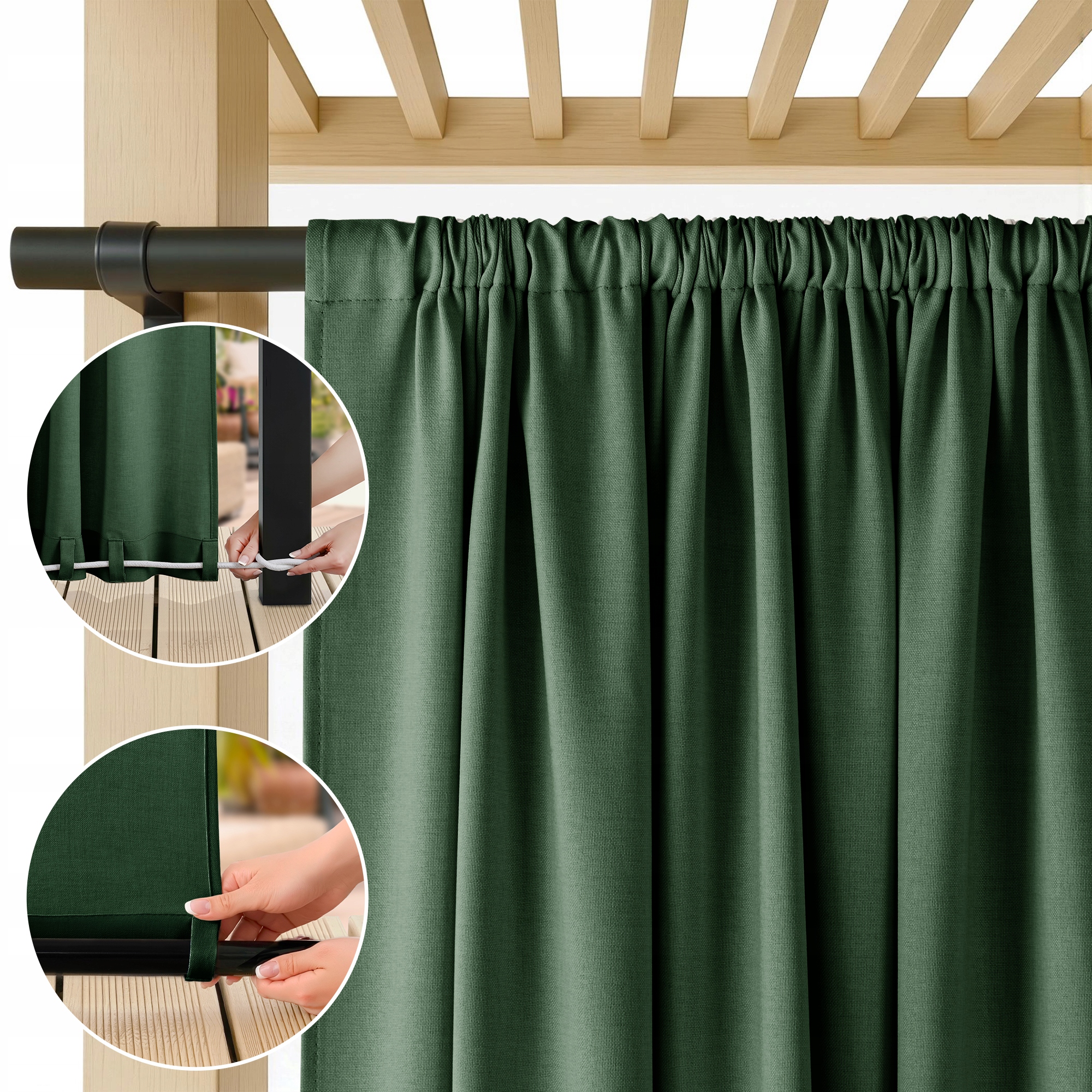 Filumi Závěs struktura len tunel voděodolná zelená 300x220