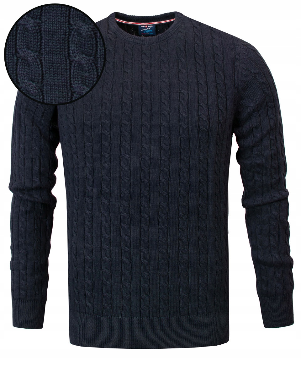 Teplý a módní pánský svetr Tmavě Modrý s bavlněnými copánky Pako Jeans