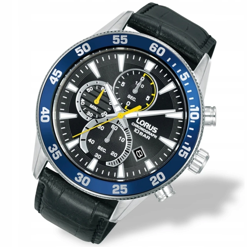 Klasické pánské hodinky Lorus RM331JX9 Chronograf na černém řemínku Gravírování