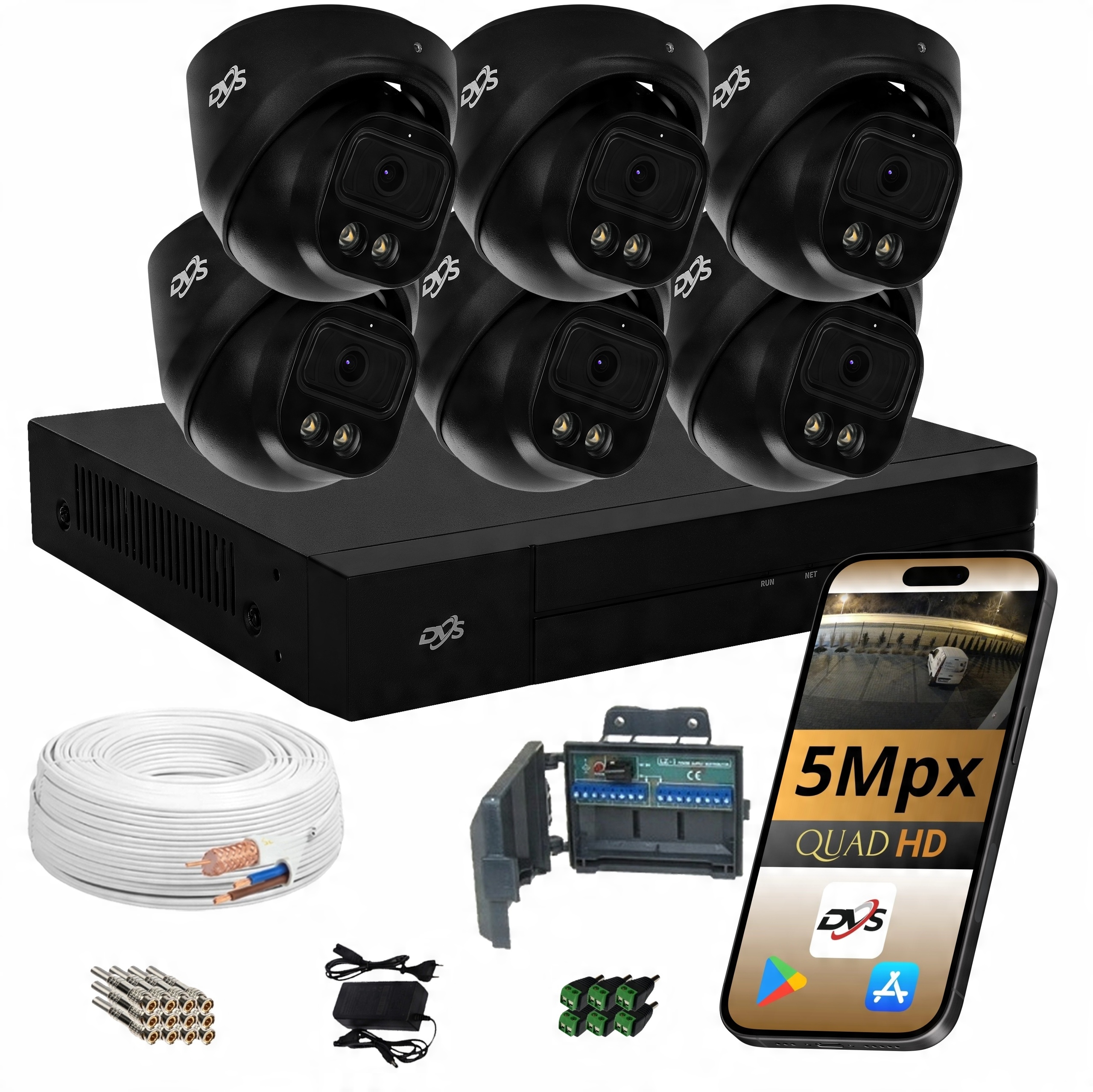 Sada 6 Venkovních Kamer Černé Analogové Kamery Monitorovací 5Mpx Kopule