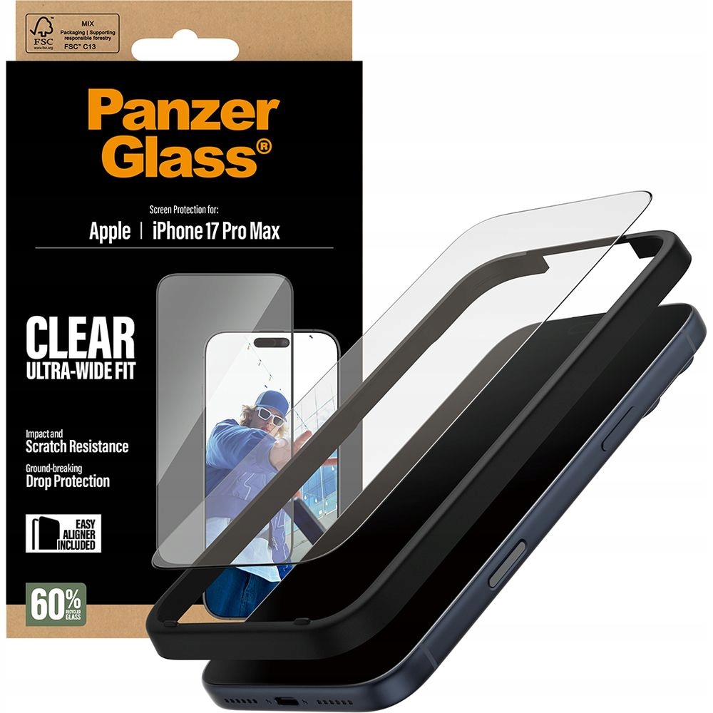 Tvrzené sklo PanzerGlass pro iPhone 17 Pro Max, silné sklo s aplikátorem