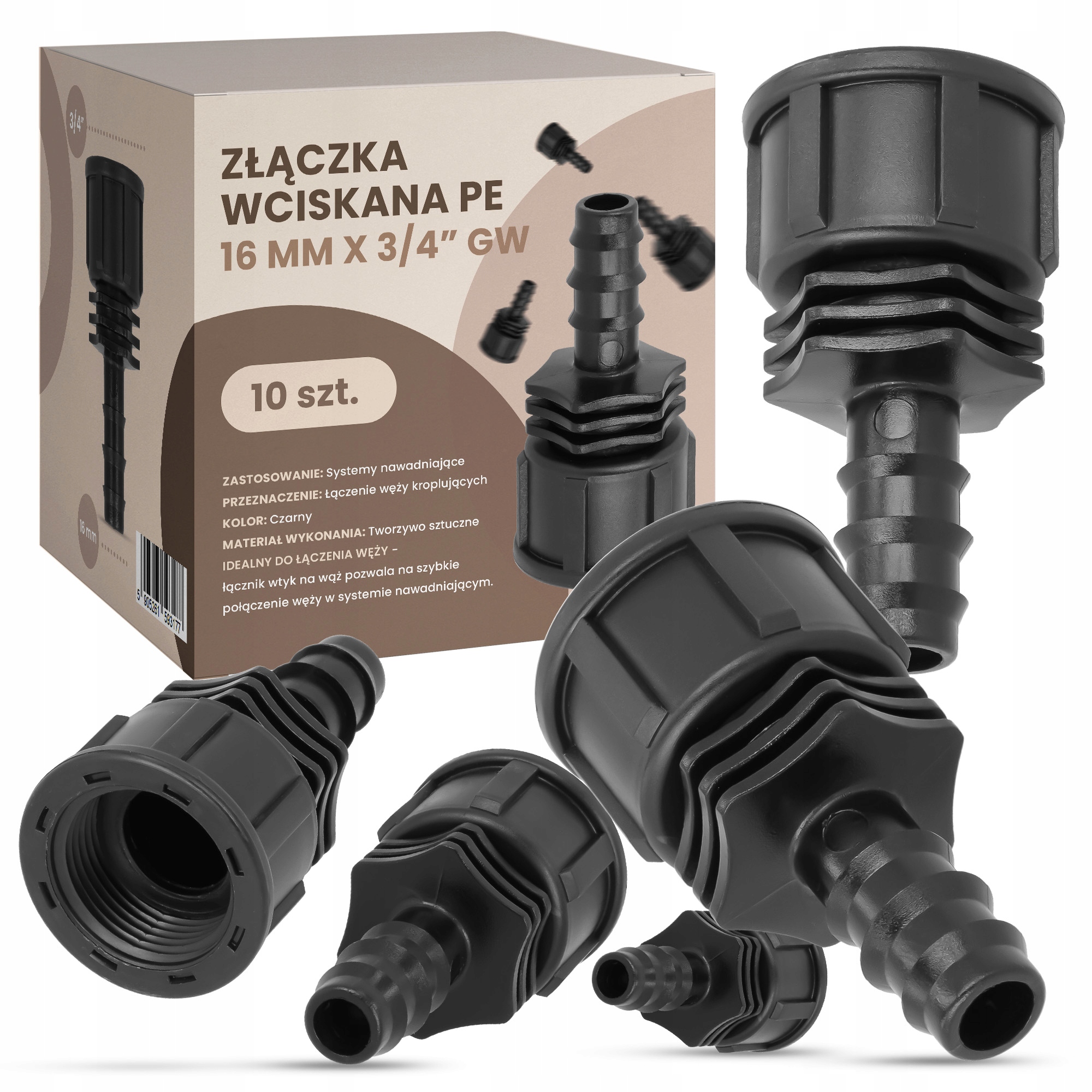 

10x Złączka Wciskana Pe 16x3/4 Gw Łącznik Węża Rur