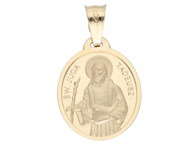 Zlatý oválný medailon 585 Křest svatého Juda Tadeáš na svaté přijímání přívěsek 14k