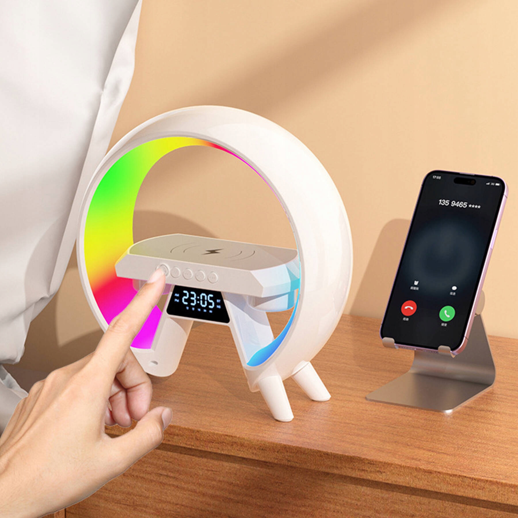 4W1 LAMPKA LED ŁADOWARKA BEZPRZEWODOWA IQ GŁOŚNIK BLUETOOTH BUDZIK RADIO FM Kolor biały