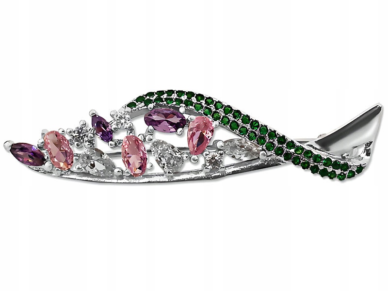 Stříbrná brož 925, barevné zirkony růžové a fialové, elegantní vzor