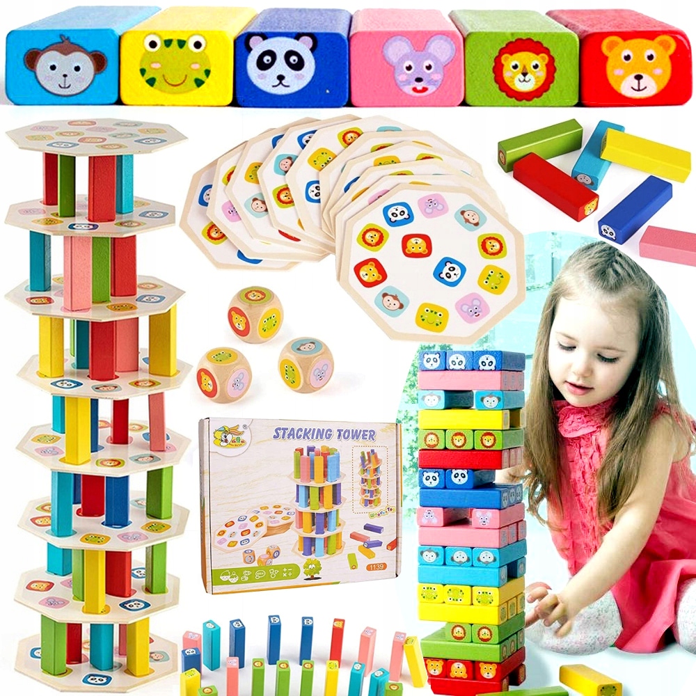 

Drewniana Gra Wieża Klocki Do Układania Kostki Gry