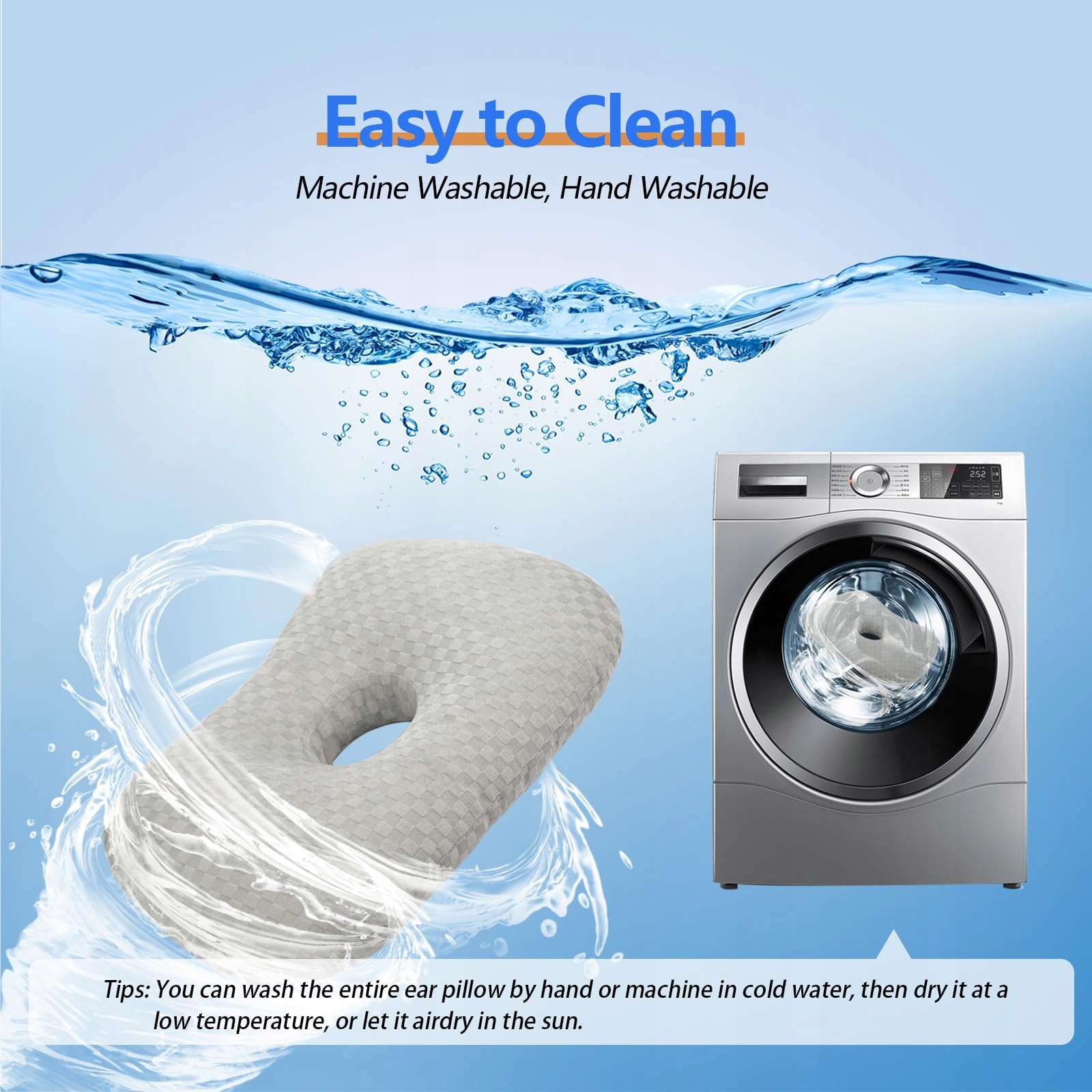 BABYEZZ Poduszka Do Spania Na Boku Z Otworem Na Ucho Szara — miniatura 6