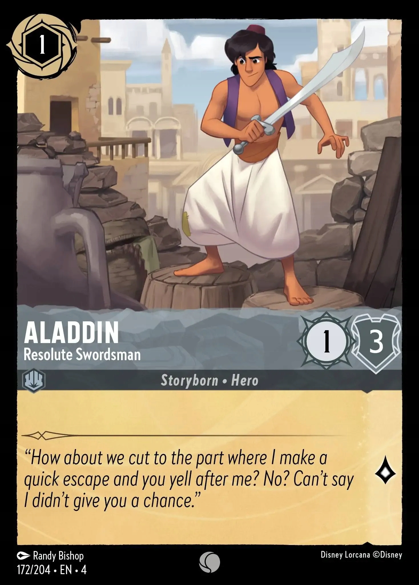 Disney Lorcana Aladdin Resolute Swordsman 4URS #172 Foil