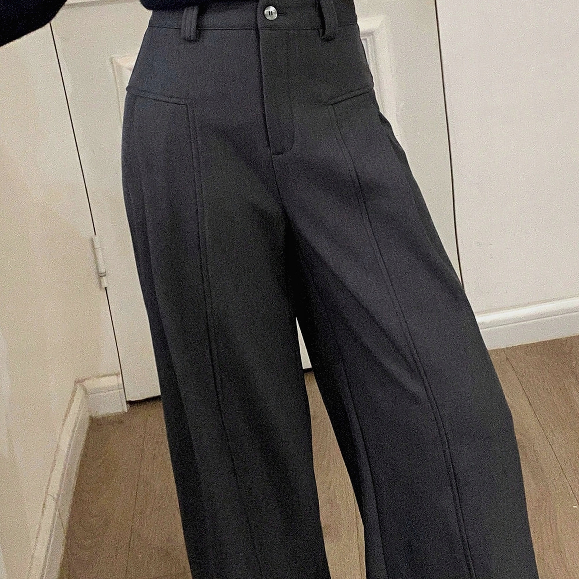 Tmavě šedé kalhoty Wide Leg Dámské Elegantní Zateplené S 36