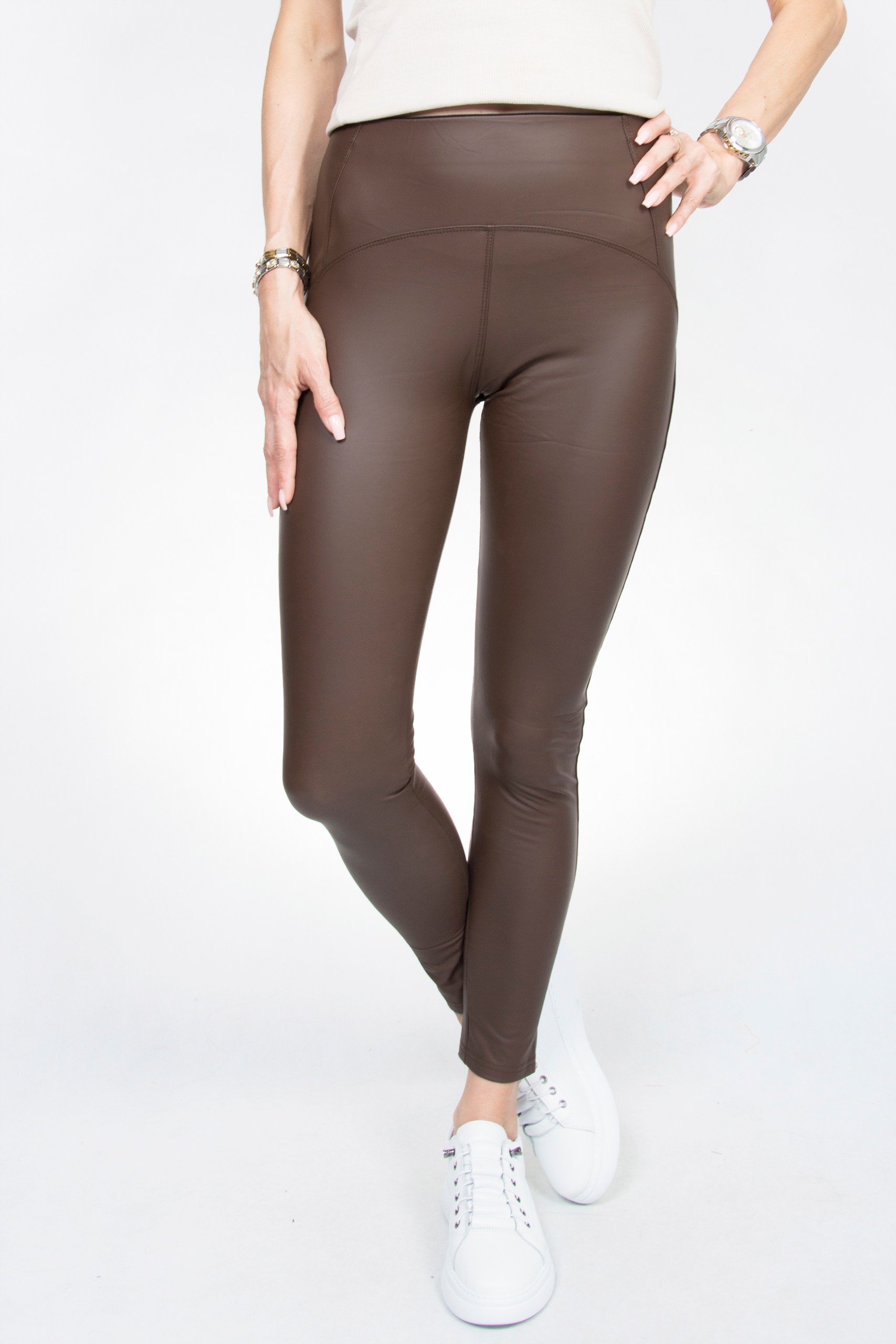 BRĄZOWE MODELUJĄCE LEGGINSY SKÓRA MAT r.S/M Rozmiar S/M