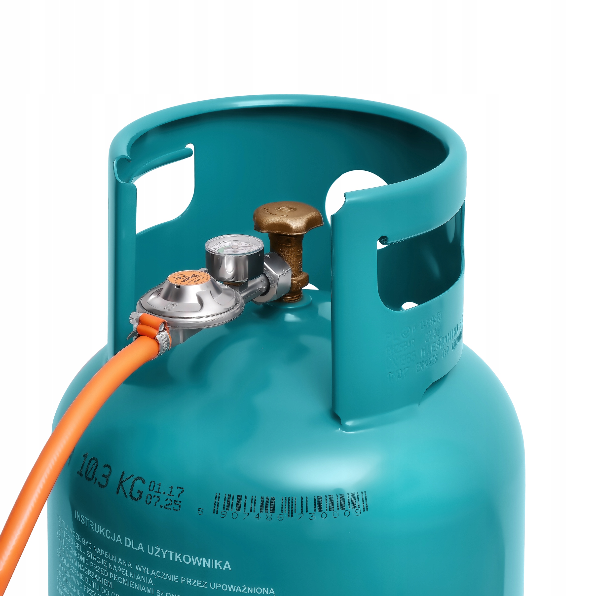 REDUKTOR GAZOWY DO BUTLI NA WĄŻ 37 mbar ZAWIERA MANOMETR I ZAWÓR BEZP. Kolor dominujący srebrny/szary